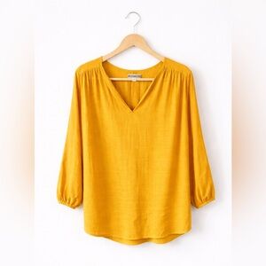 Pleione XL Mustard Yellow Boho Blouse | Flowy Long Sleeve Peasant Top